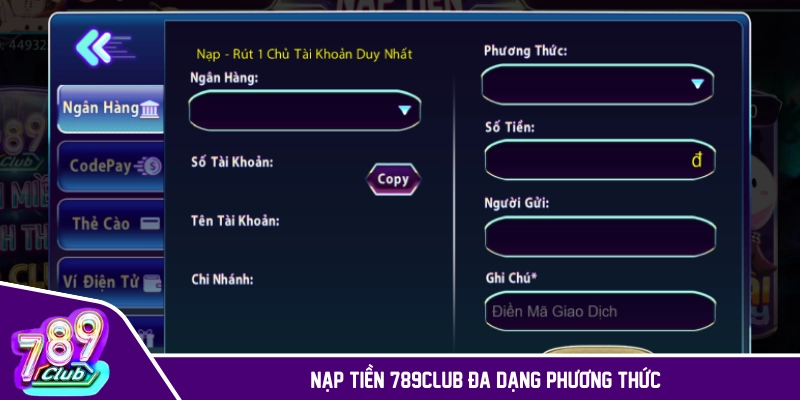 Nạp tiền 789CLUB với nhiều giải pháp thông minh